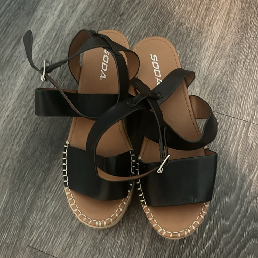 Black leather Espadrille Wedges